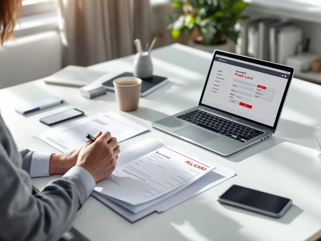 Professionele zakenman beoordeelt documenten en digitale aanvraagformulieren op laptop in modern kantoor