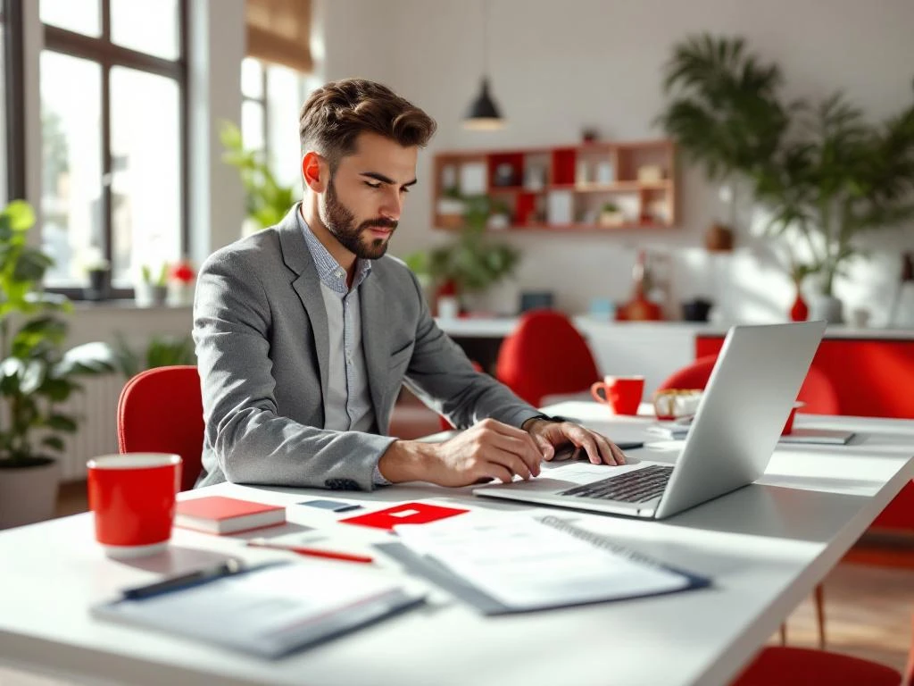 Zakelijke professional integreert brandstofkaartgegevens in boekhoudsoftware op laptop met financiële documenten op bureau