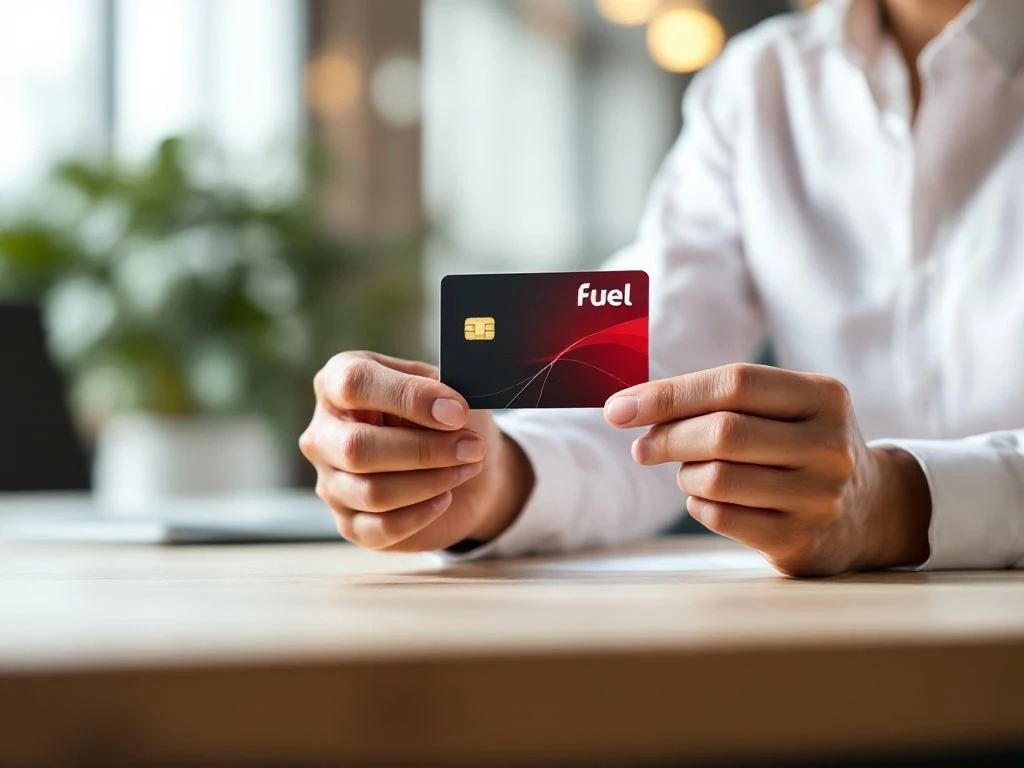 Zakelijke professional houdt brandstofkaart vast en bekijkt deze nadenkend in modern kantoor met natuurlijk licht